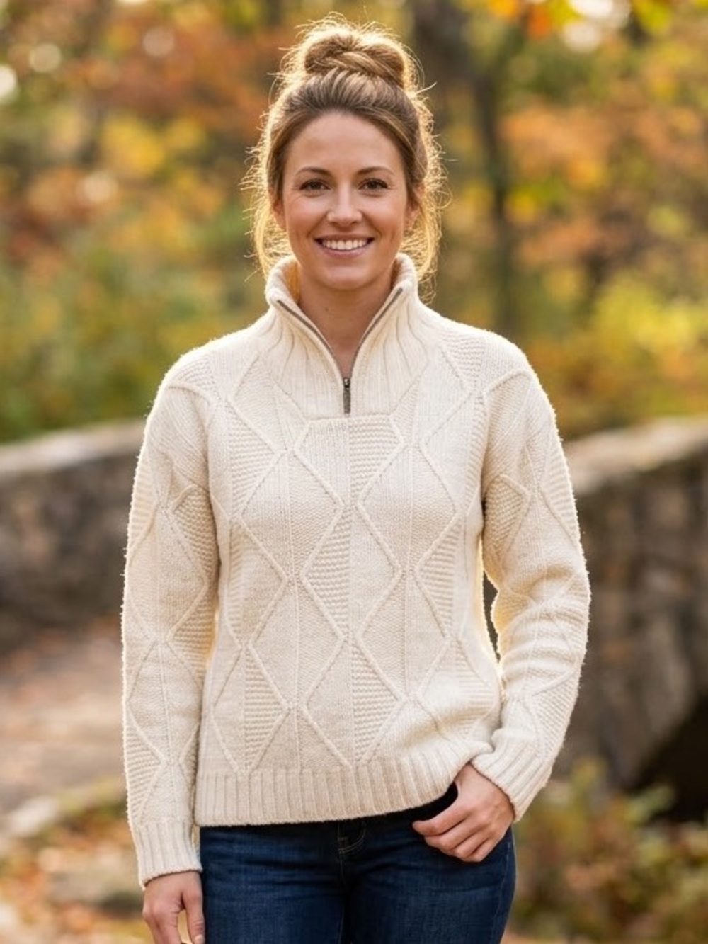 Vintage Venanzi 100% Lana Wool Cream Quarter Zip Sweater Sz Large Made in Italy